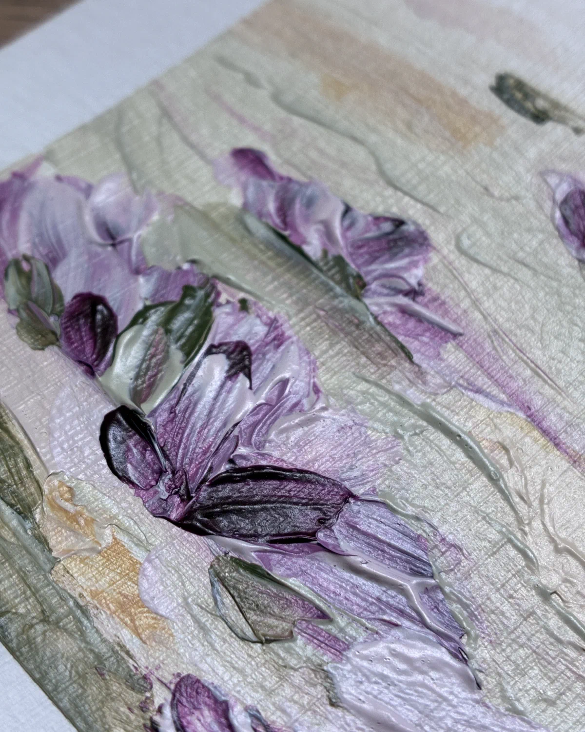 Close detail of Deep Bloom, showing thick brushstrokes and canvas texture